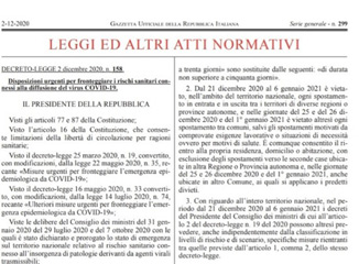 Decreto Legge 2 Dicembre 2020 N 158 Le Regole Stabilite Per Le Prossime Festivita Comune Di Rubiera